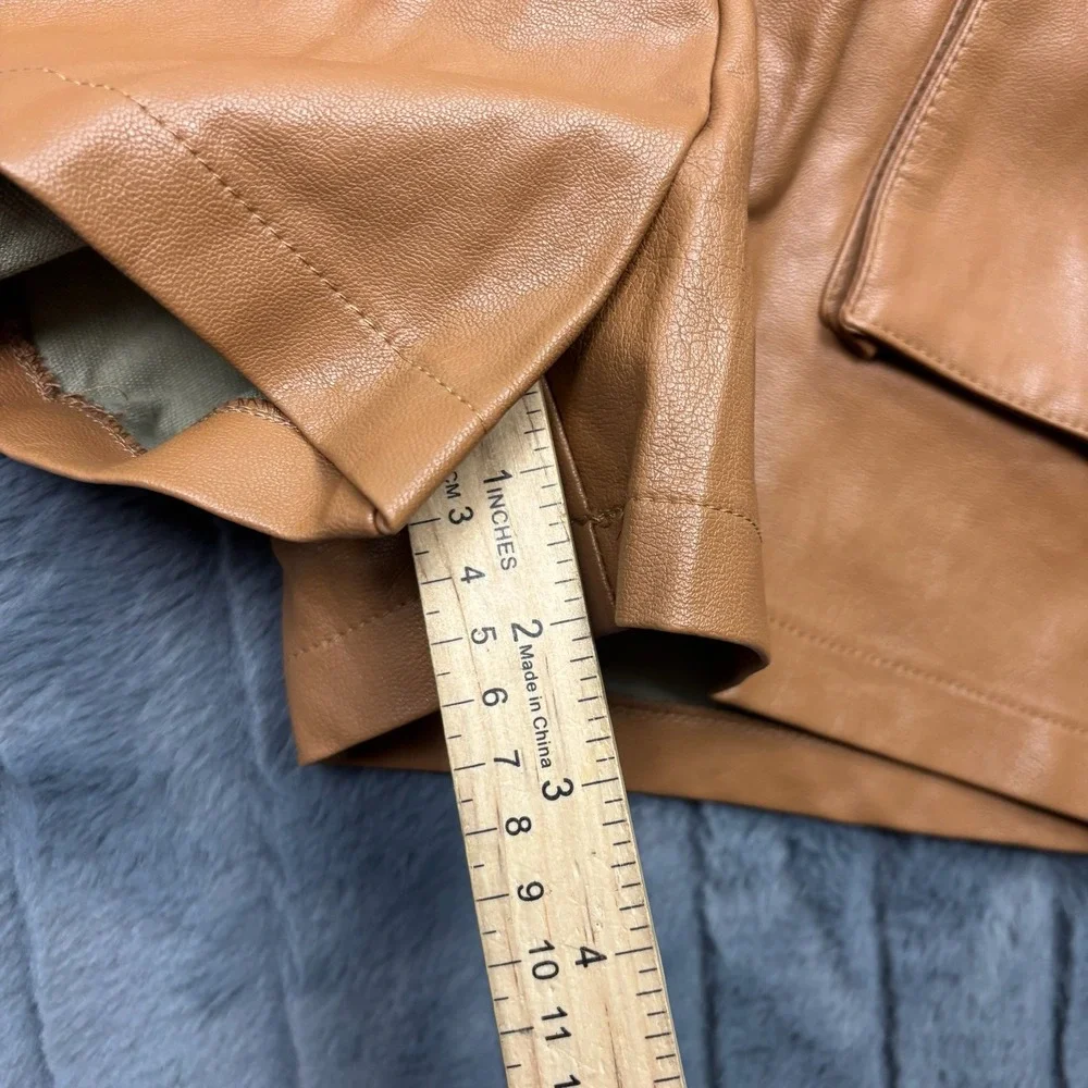 Le Lis Collection Brown Faux Leather Paperbag Waist Shorts MP3247 Small NWT